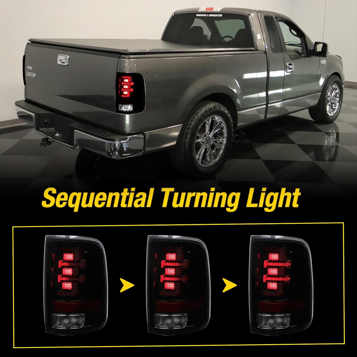 LED Taillights for 2004-2008 Ford F-150 Styleside, Sequential Turn Signal, Black Smoke Lens, 1 Pair K781403
