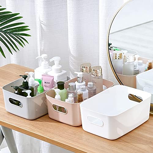 Plastic Storage Baskets with Handles for Pantry, Bedroom, and Desk Organizing J63038