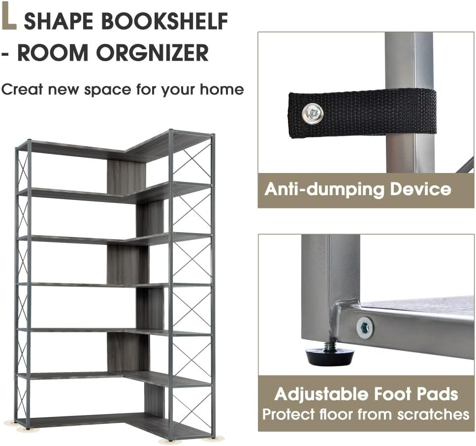 L-Shaped Corner Bookcase with Open Storage O488