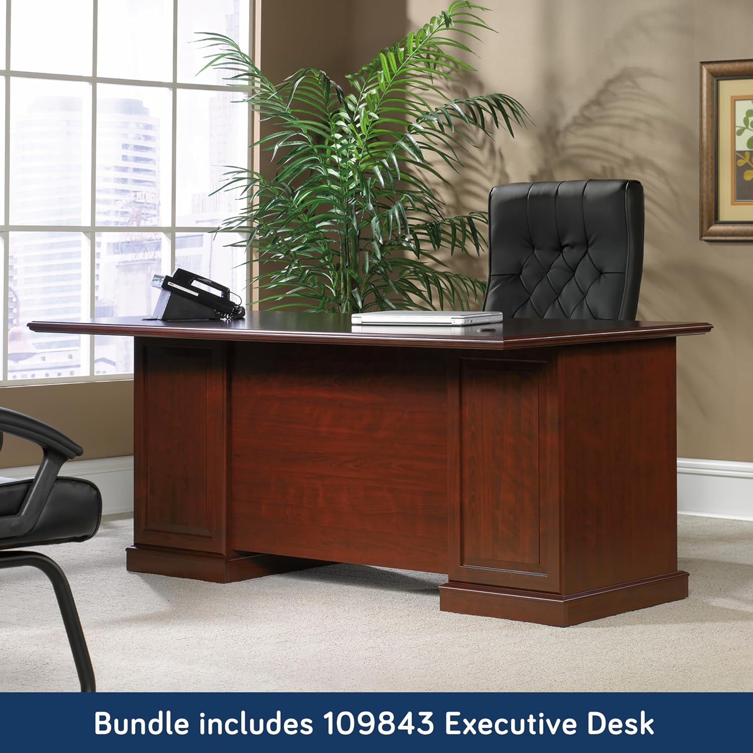 L-Shaped Desk with Office Hutch, Classic Cherry U7591