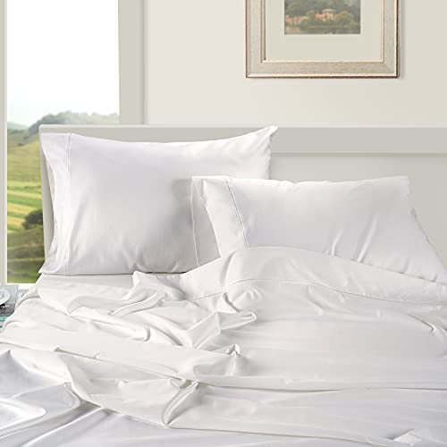 100% Egyptian Cotton Bed Sheets - 1000 Thread Count Queen Set, Sateen Weave, Deep Pocket, White W44137