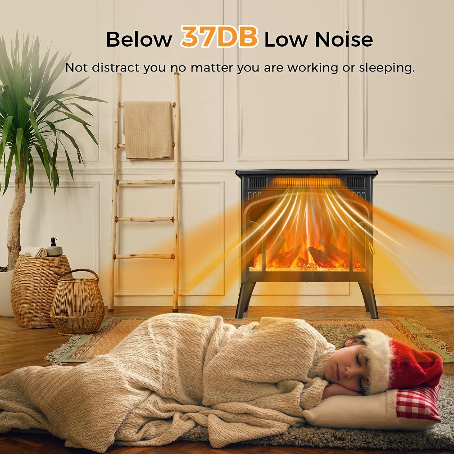 Electric Fireplace Heater, Free-Standing 3D Infrared Stove with Remote Control and Timer S23984