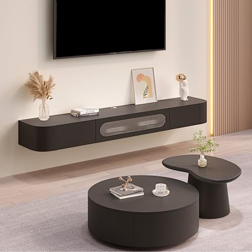 Floating TV Stand with 2 Cabinets, Wall Mounted TV Console, Grey U580276