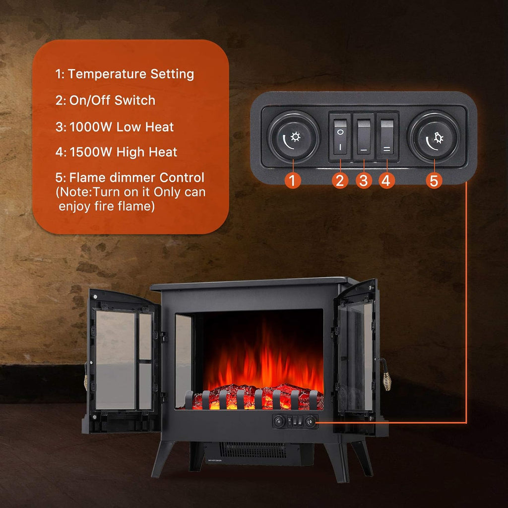 3D Infrared Electric Fireplace Heater, Freestanding, Adjustable Brightness H131481