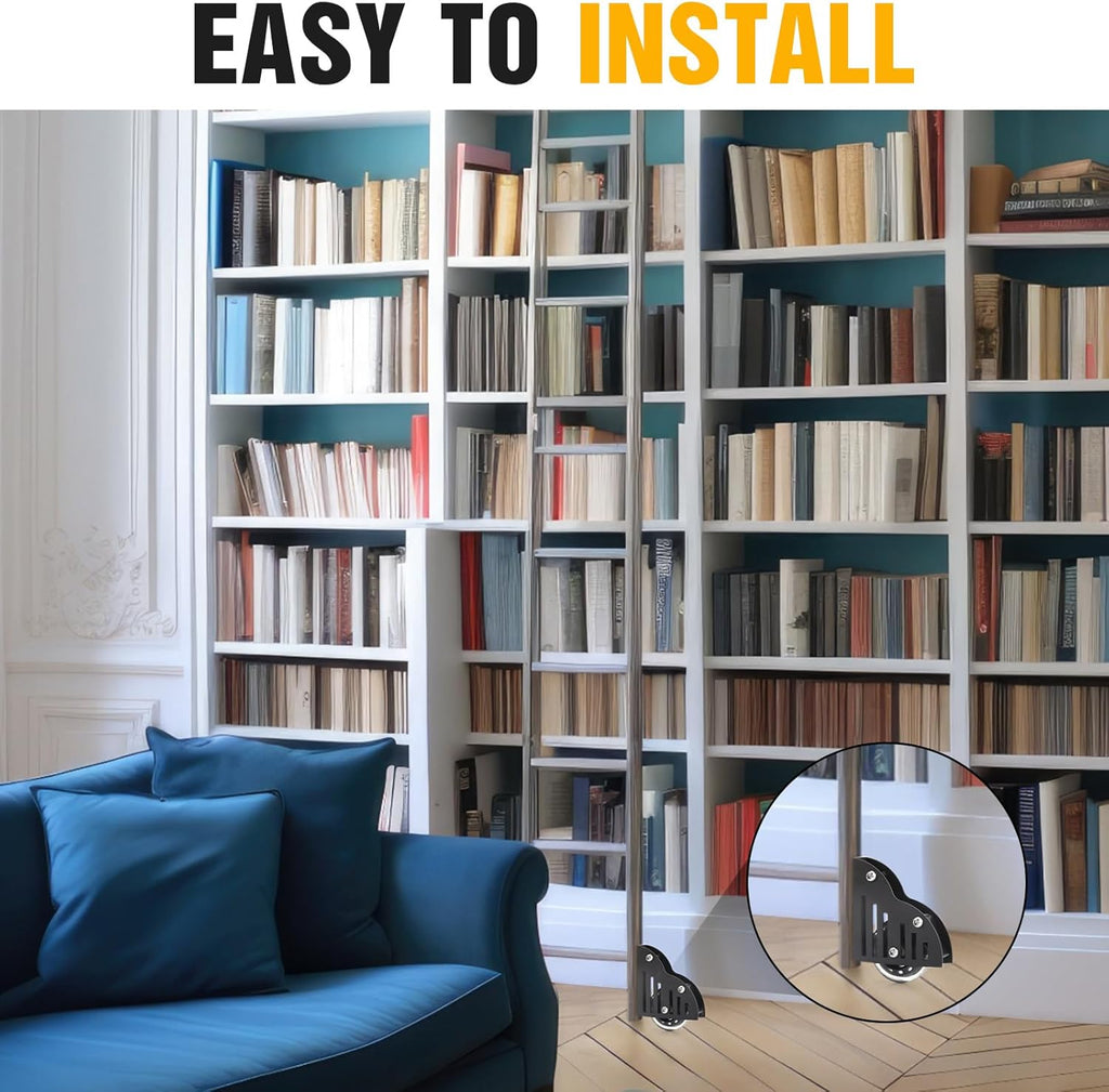 Sliding Library Ladder Floor Roller with Brake, Black K784983