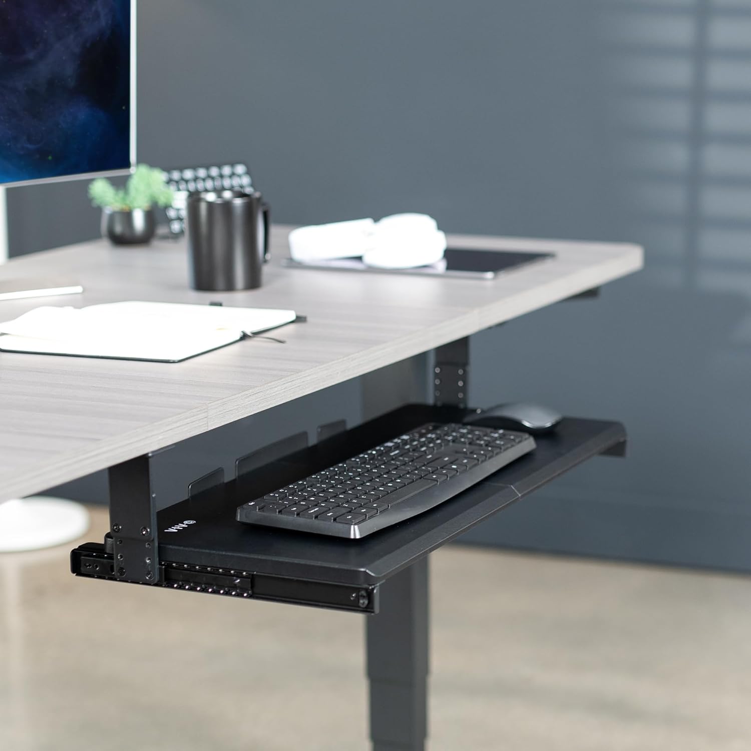 Adjustable Under Desk Keyboard Tray, 27 x 11 inch Slide-Out Computer Drawer, Black L19840