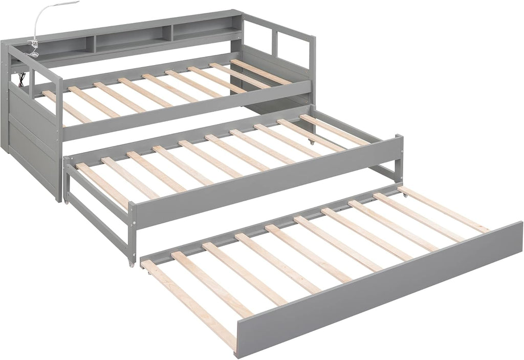 Twin XL Daybed with 2 Trundle Beds and Storage Headboard E82479