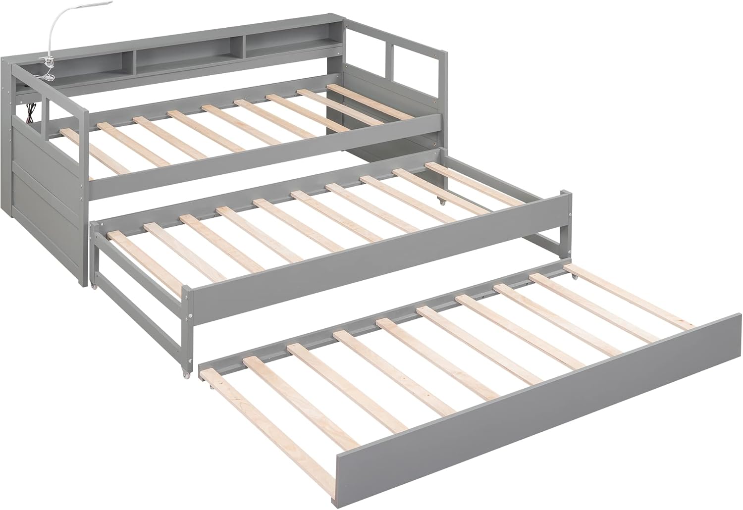 Twin XL Daybed with 2 Trundle Beds and Storage Headboard E82479