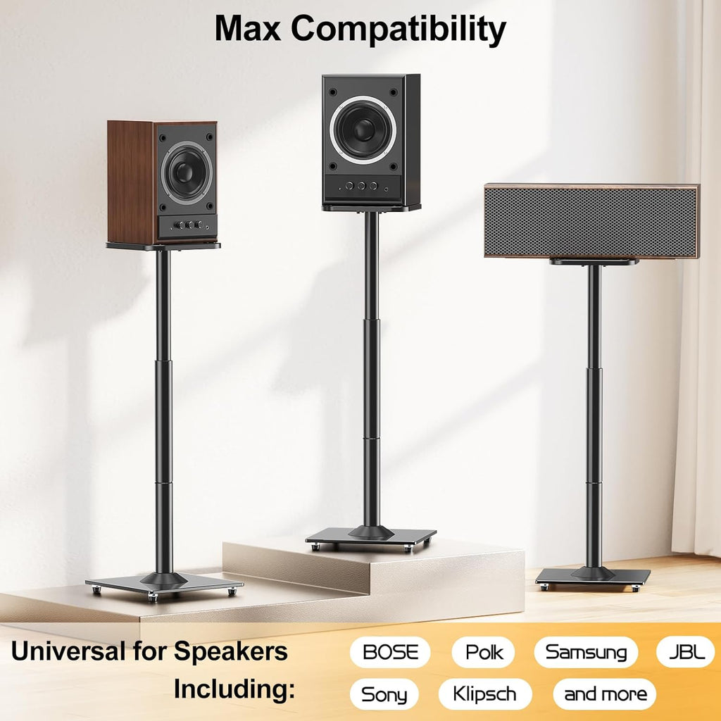 Universal Speaker Stands Height Adjustable 28-37.4 inches, Pair for Bookshelf and Studio Speakers up to 22 lbs Q618