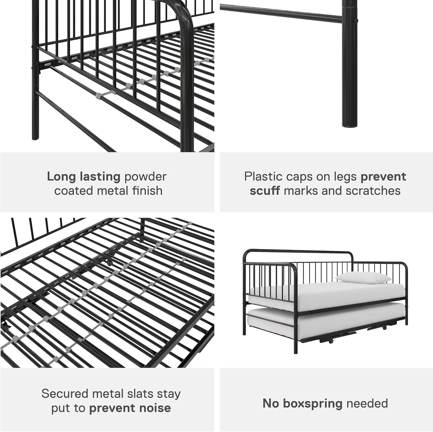Metal Daybed with Pop Up Trundle Bed, Twin, Black W1027