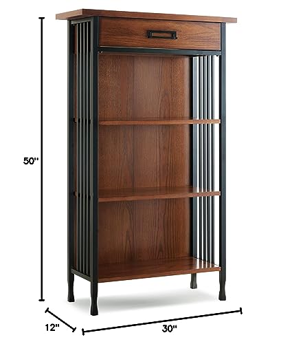 Rustic Bookcase with Drawer Storage, 12" D x 30" W x 50" H E5461