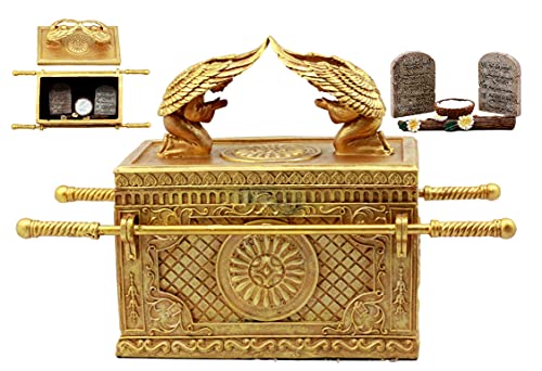 Large Matte Gold Holy Ark of the Covenant with Ten Commandments Religious Decorative Figurine Box Q672