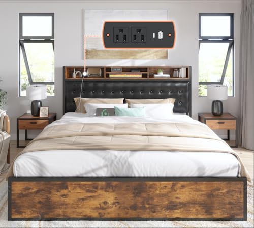 Queen Bed Frame with 4 Drawers and Charging Station F396496