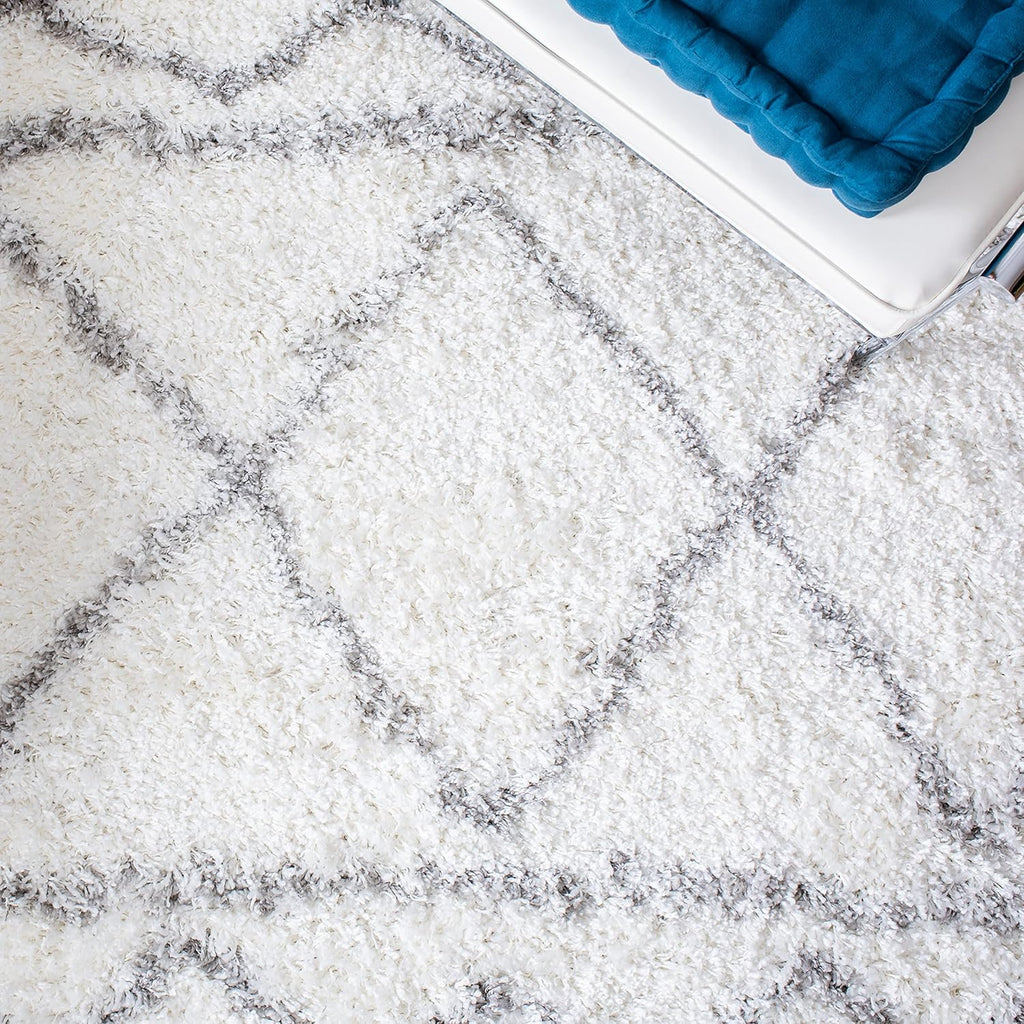 Shag Area Rug - 9' x 12', Ivory & Grey, Boho Braided Design, Non-Shedding S51460