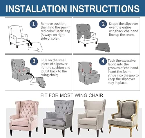 Stretch Spandex Wingback Chair Slipcover Set of 2 A193669