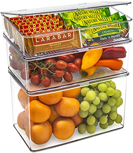 Clear Plastic Storage Bins with Lids, Stackable Fridge and Pantry Organizer T227