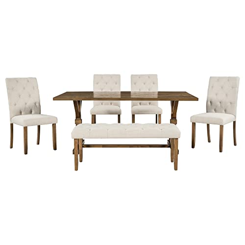 Wood Kitchen Dining Table Set for 6 with Bench and Chairs J844389