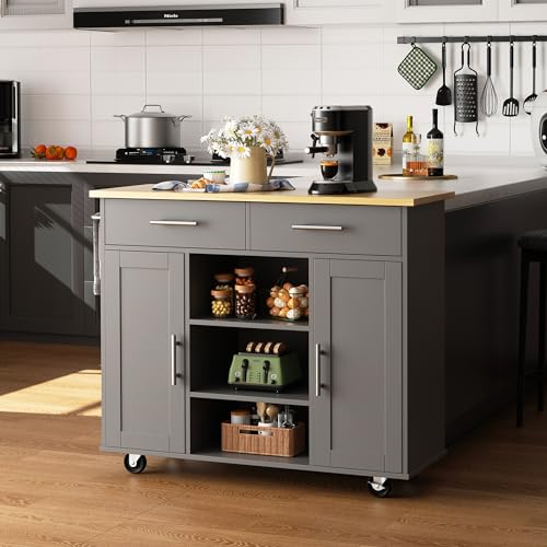 Kitchen Island Cart with Storage, Rolling Cabinet, 3 Shelves and 3 Drawers, Black N2755