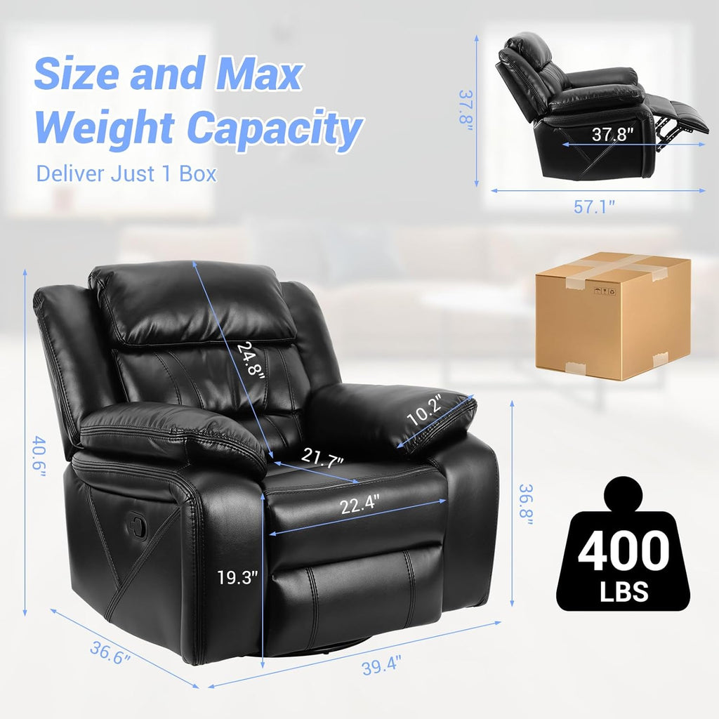 Swivel Rocker Recliner Chair, PU Leather Manual Reclining for Small Spaces C186429