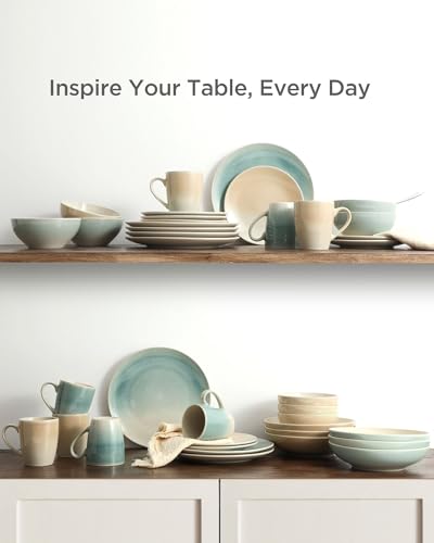 12-Piece Dinnerware Set for 4, Stoneware Plates and Bowls, Microwave and Dishwasher Safe C3998