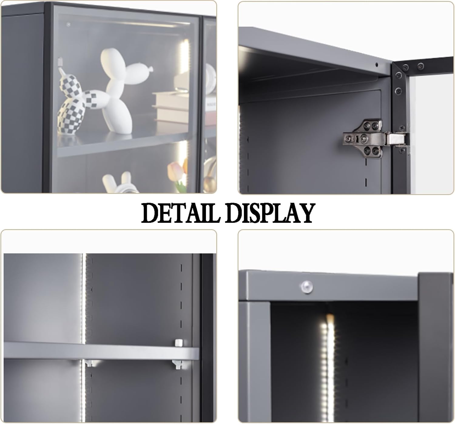 Glass Display Cabinet with LED Lights and 4-Tier Shelves I51816