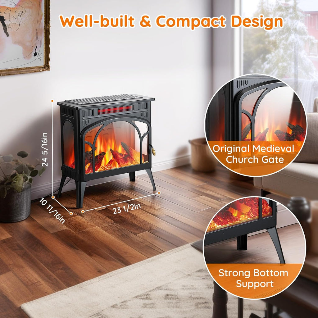 Electric Fireplace Heater, 1500W Infrared with 3D Flame Effect and Remote Q272199
