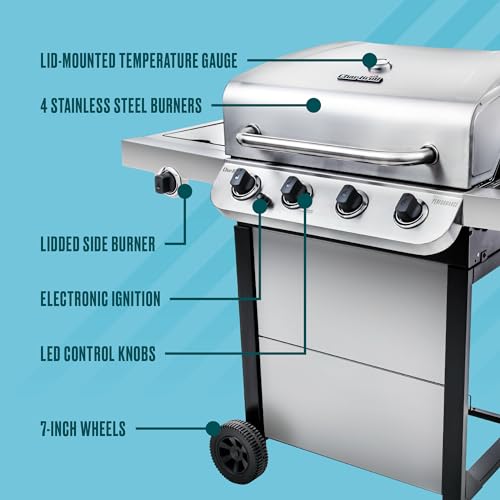 4-Burner Propane Gas Grill with Side Burner, Stainless Steel Q98441