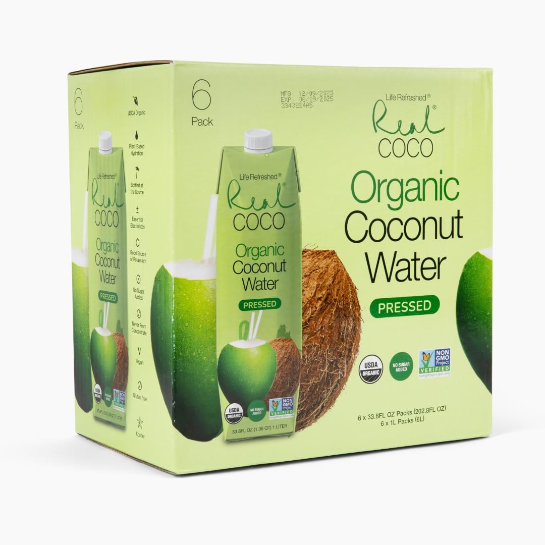 Organic Pressed Coconut Water 6-Pack 1L, No Sugar Added H244662