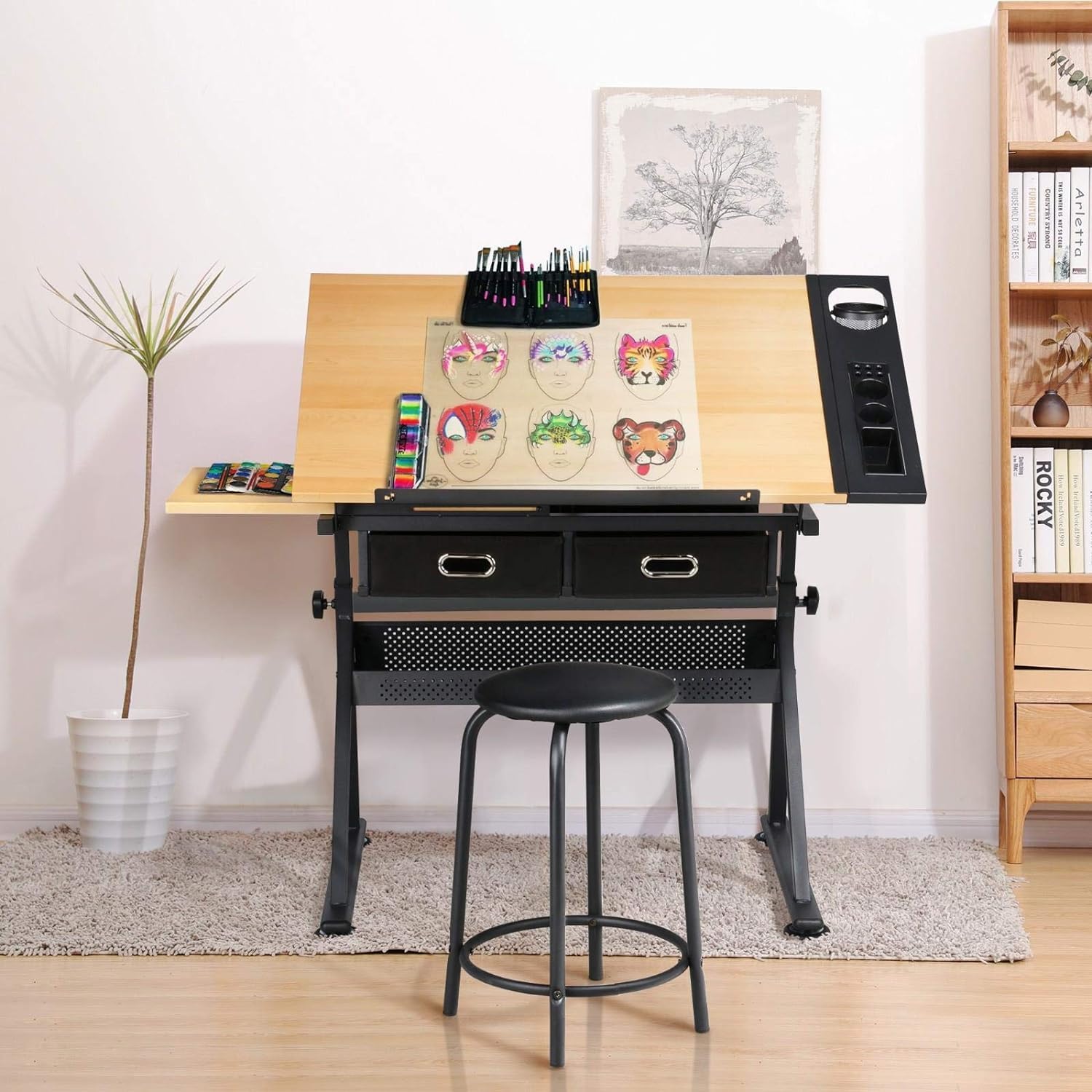 Adjustable Drafting Table with Tilting Art Desk and Stool I693