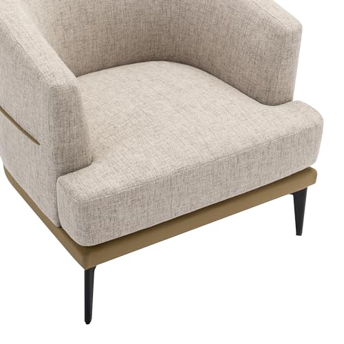 Accent Barrel Chair with Linen and PU, Metal Legs F608076