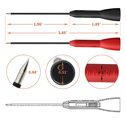 2 Pack 2mm Extended Needle Test Probes, 600V/10A Multimeter T835