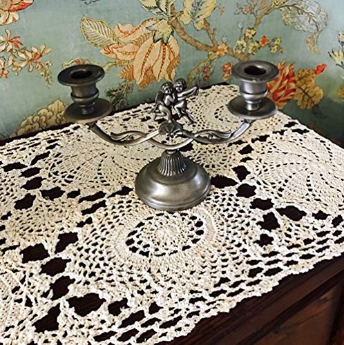 Cotton Crochet Lace Rectangular Table Runner, Ecru I50375
