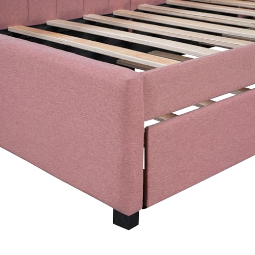 Upholstered Daybed with LED and Trundle, Teddy Fleece Sofa Bed for Kids, Bedroom, Dorm V2020