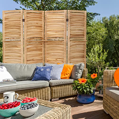 4 Panel Wooden Room Divider with Shelves, Freestanding Folding Privacy Screen B355