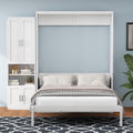 Queen Size Murphy Bed Chest with Desk and 1 Side Storage Cabinet Shelves, Solid Pine Wall Bedframe Foldable with USB Port, Space Saving, for Bedroom Living Room Guestroom, White