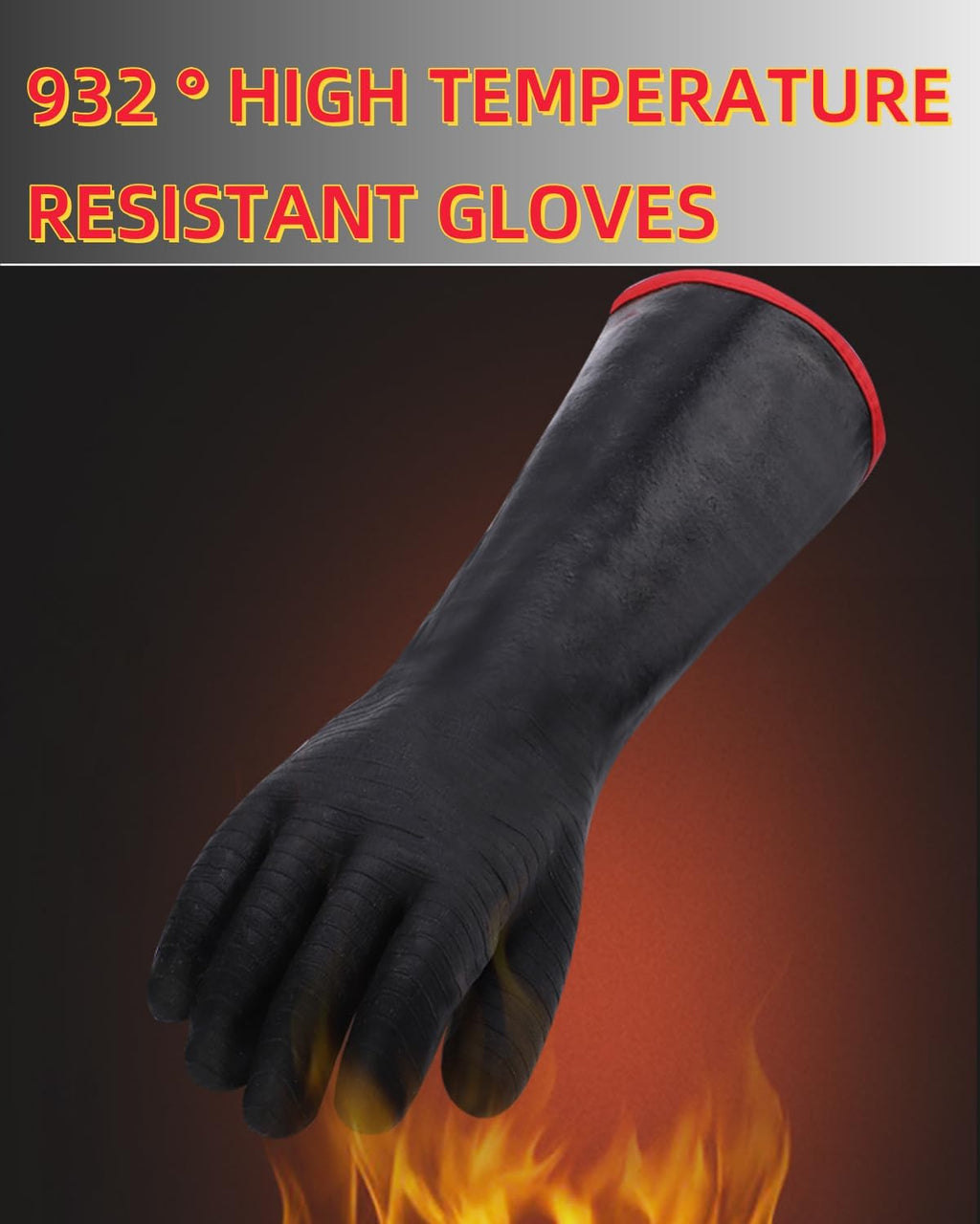 Extreme Heat Resistant Grill Gloves, Waterproof Long Sleeve, Fireproof, Oil Resistant, 18 inches U839273