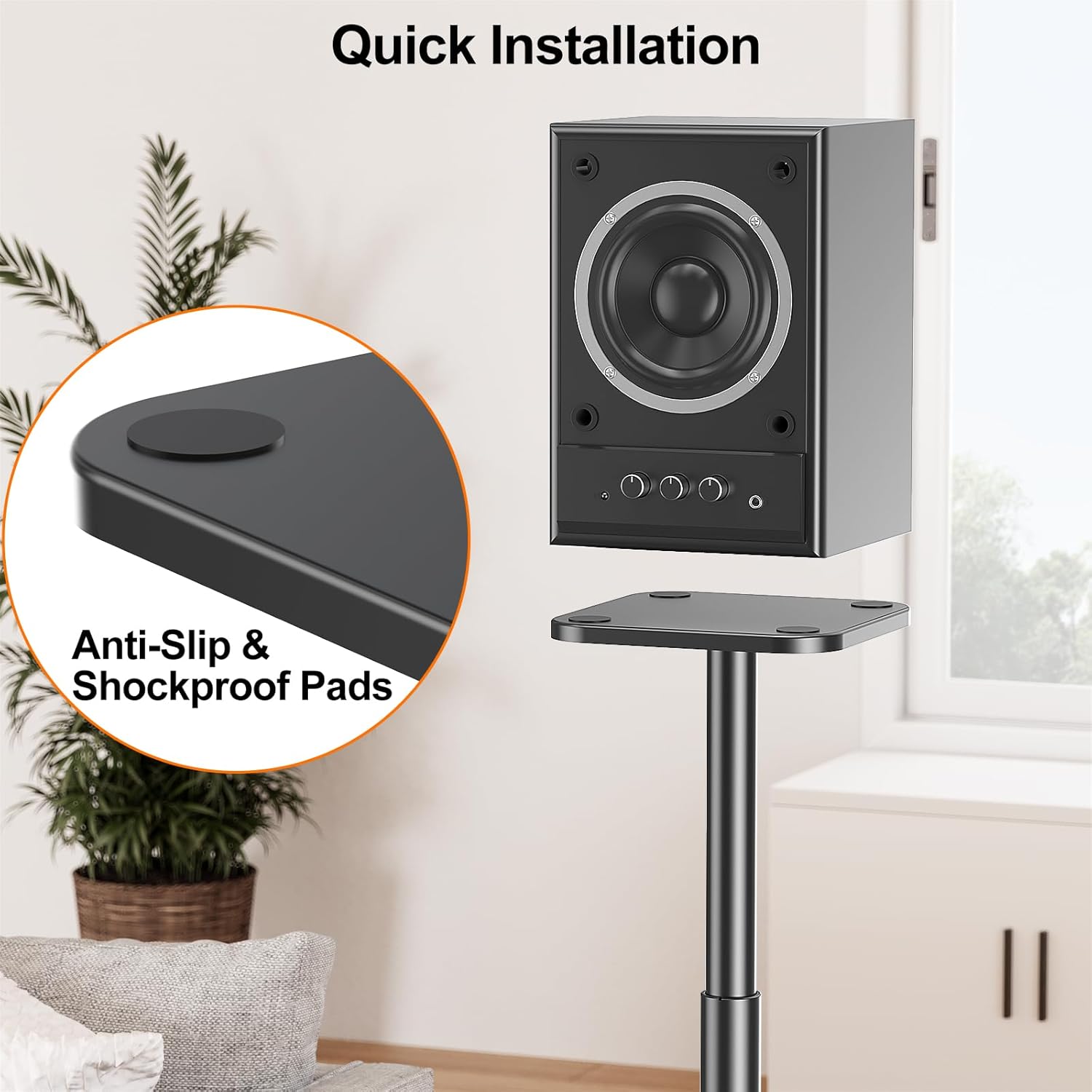Universal Speaker Stands Height Adjustable 28-37.4 inches, Pair for Bookshelf and Studio Speakers up to 22 lbs Q618