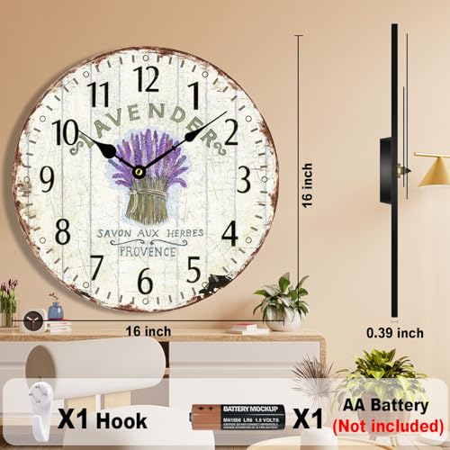 Farmhouse Wall Clock 16 Inch Silent Rustic Decor R585