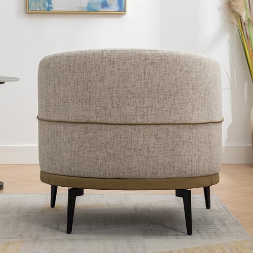 Accent Barrel Chair with Linen and PU, Metal Legs F608076