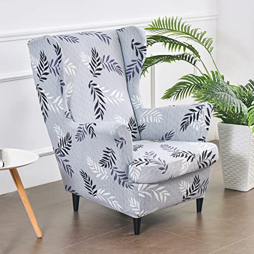 Wingback Chair Slipcover 2 Piece Washable Jacquard Furniture Protector with Elastic Bottom V153