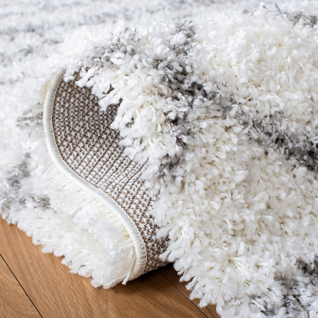 Shag Area Rug - 9' x 12', Ivory & Grey, Boho Braided Design, Non-Shedding S51460