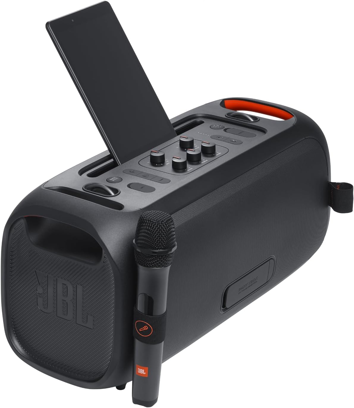 Portable party speaker with built-in lights and wireless mic, IPX4 splashproof B8122
