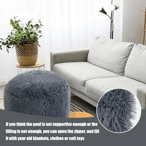 Plush Faux Fur Pouf Ottoman with Supportive Filling F11137