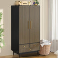 Armoire Wardrobe Closet with 2 Fluted Doors,64.96" Wooden Clothes Storage Cabinet with Hanging Rod and Shelf Storage,Wardrobe Cabinet with 3 Drawers,Freestanding Closet for Bedroom,White