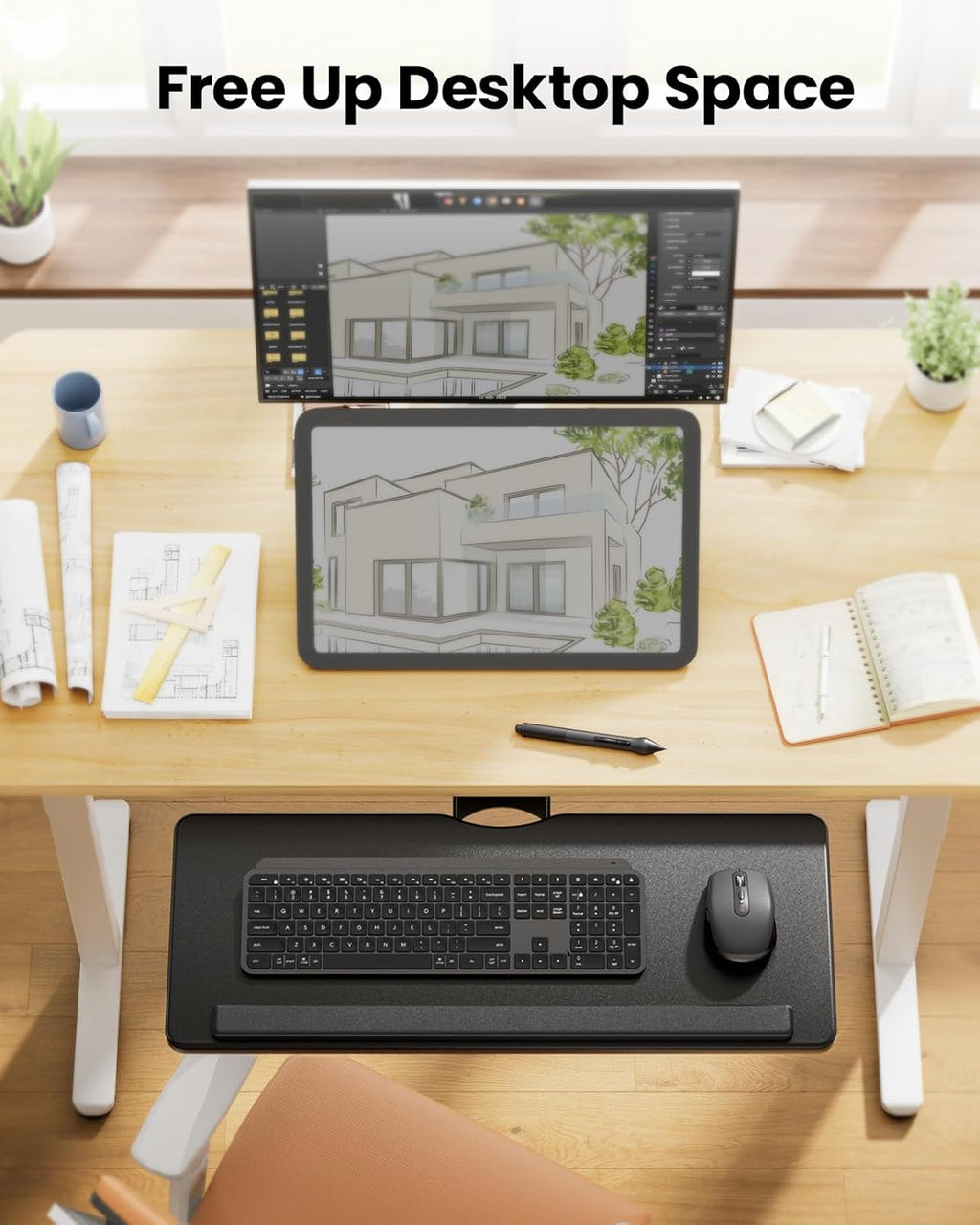 Sliding Keyboard & Mouse Tray Under Desk, Adjustable Height, Swivel & Tilt, Black A1379