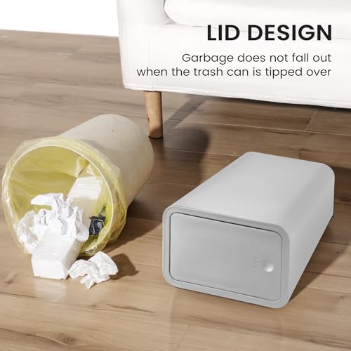 Bathroom Trash Can with Lid, 4 Gallon / 15 Liter, Plastic Wastebasket, White K52378