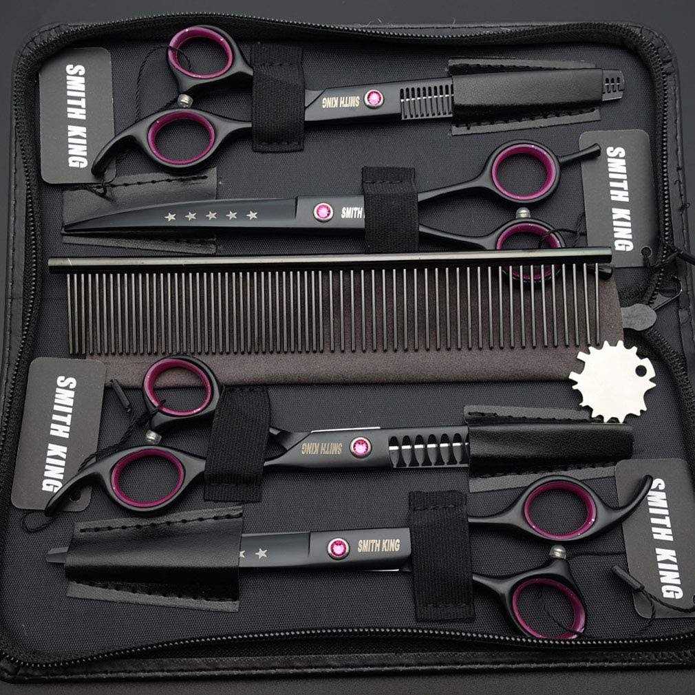 Dog Grooming Scissors Set 4-Piece Straight Thinning Curved Chunkers Y51318