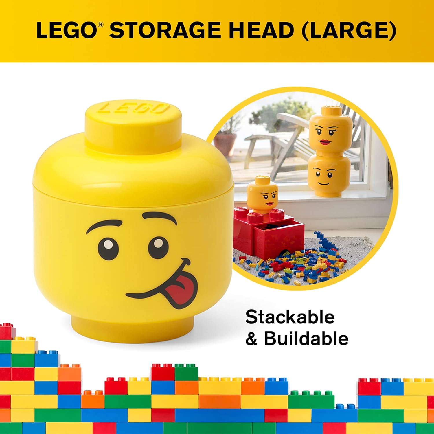 Stackable Storage Container for Kids' Toys, Large, Holds 500 Bricks J99532