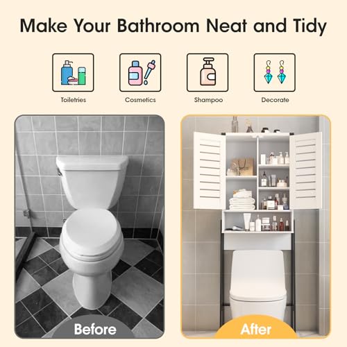 Over Toilet Storage Cabinet with 2-Door Blinds, White I26164