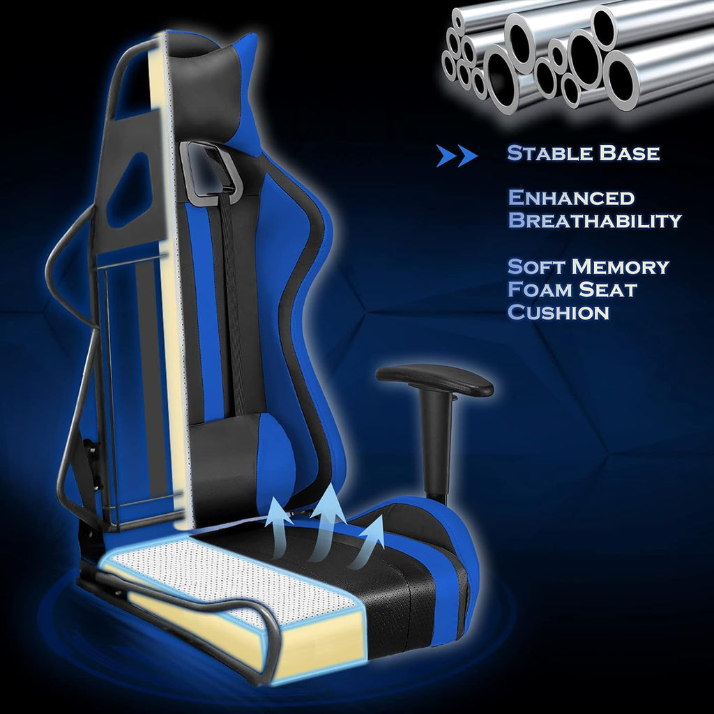 Ergonomic Gaming Chair with Footrest, Reclining PU Leather Office Chair O332